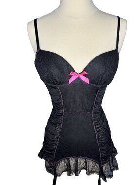 Victoria's Secret Sexy Little Things Black Mesh Ruched Lingerie Garters Size 34B